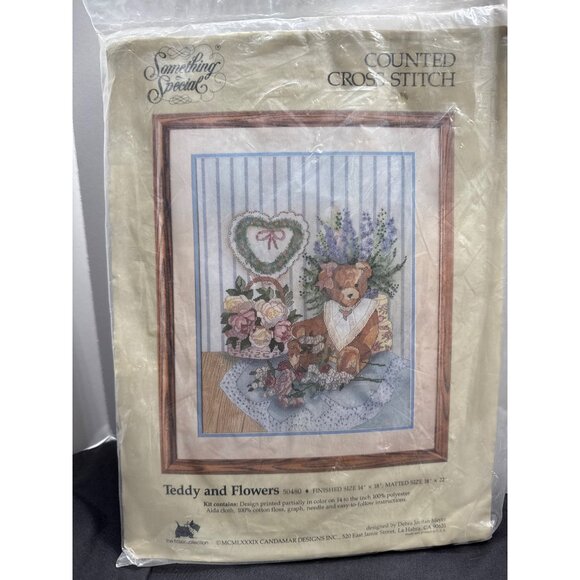 Teddy And Flowers Counted Cross Stitch Kit Charming Craft Project Country Cottag - Picture 1 of 6